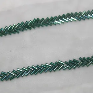 Green Cutdana Beads Embroidered Border (Wholesale)