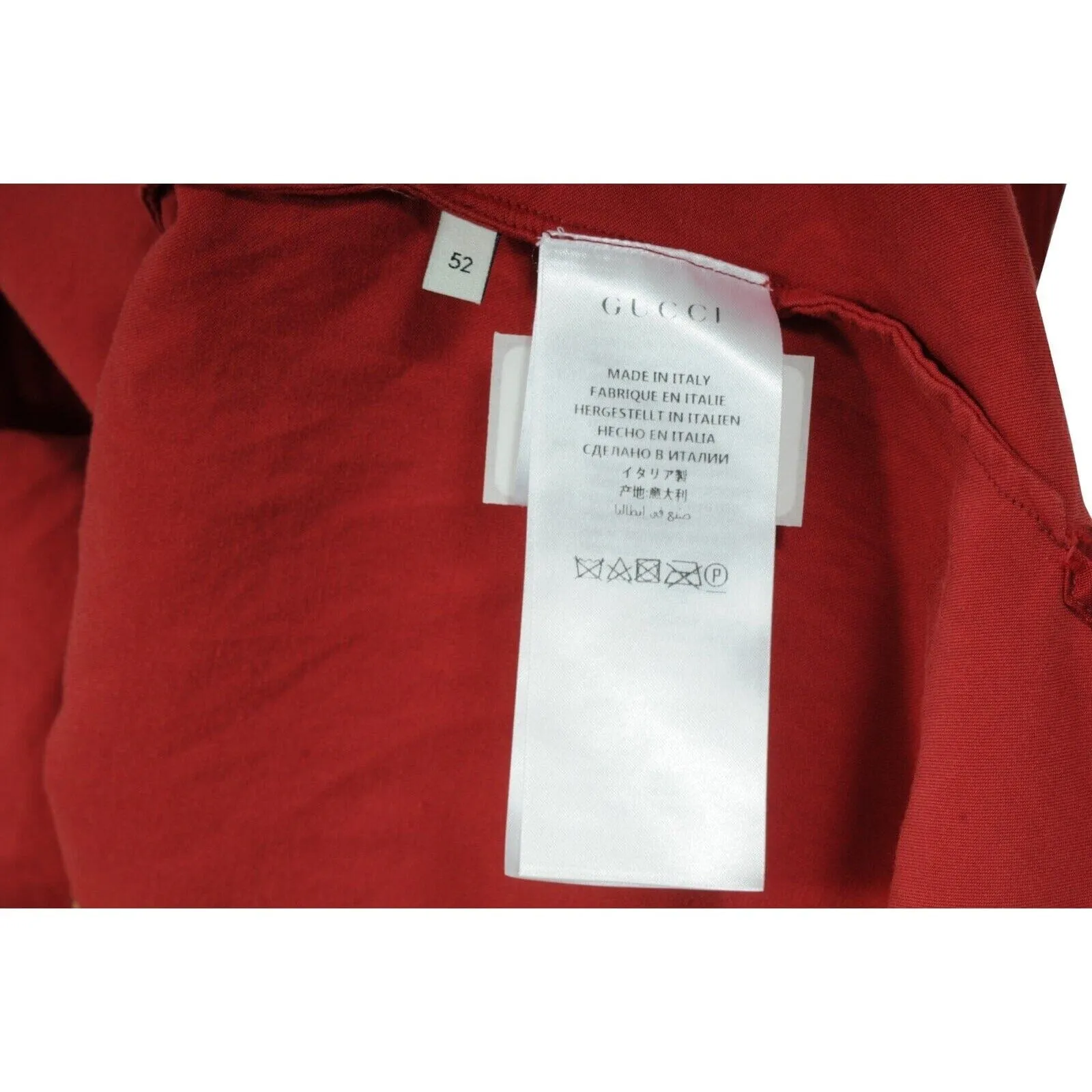 Gucci Men Button Down Shirt 52 XL Red Satin Cotton Blend Daffodils Skull Snake