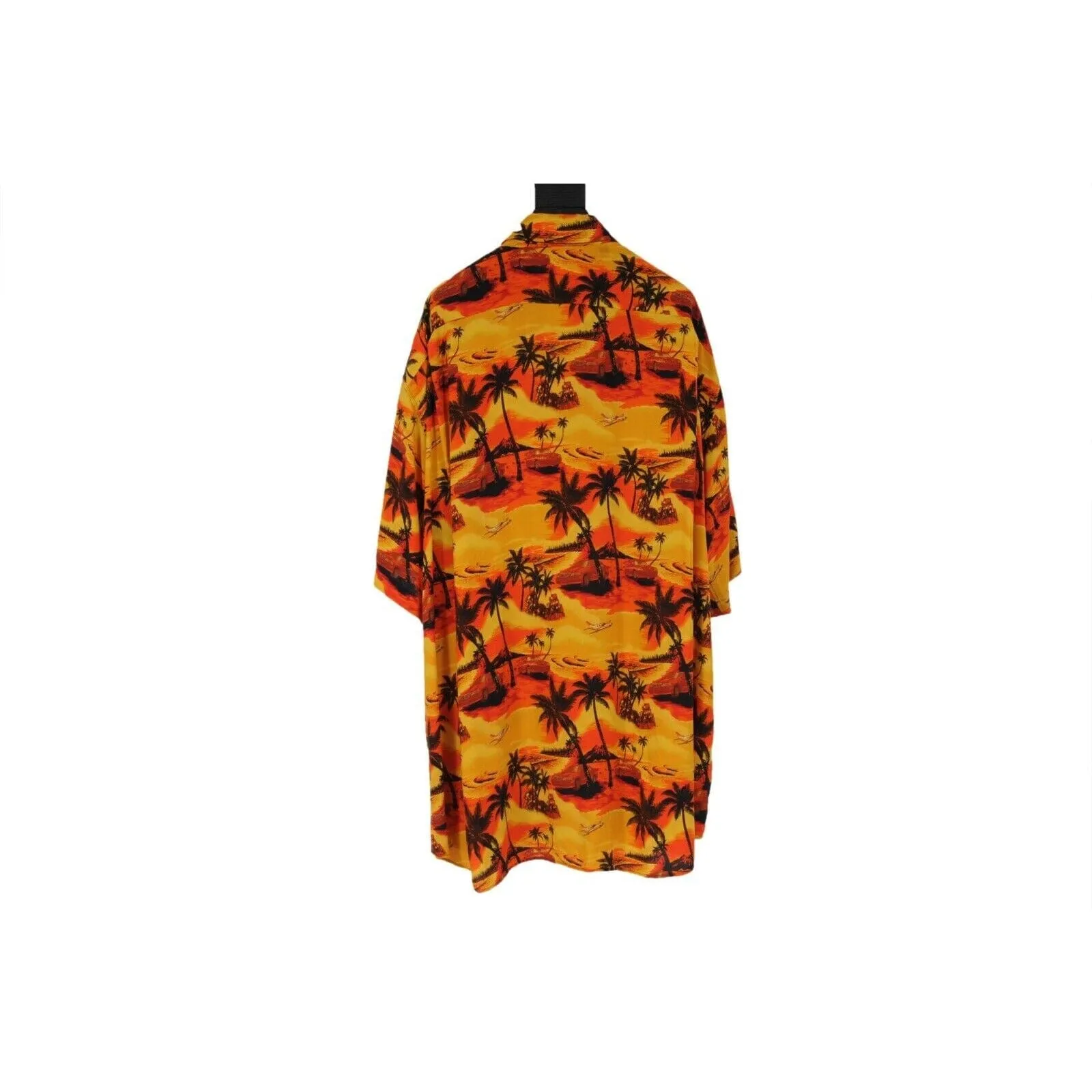 Hawaiian Print Yellow Orange Button Down Shirt