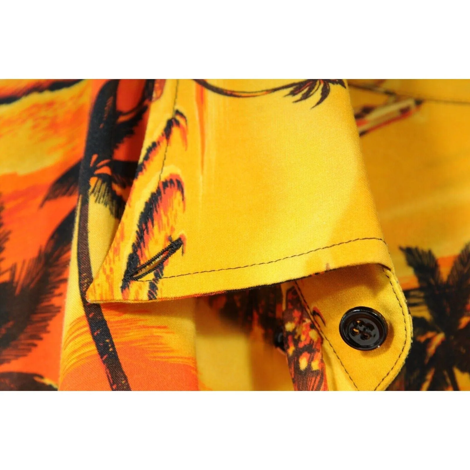 Hawaiian Print Yellow Orange Button Down Shirt