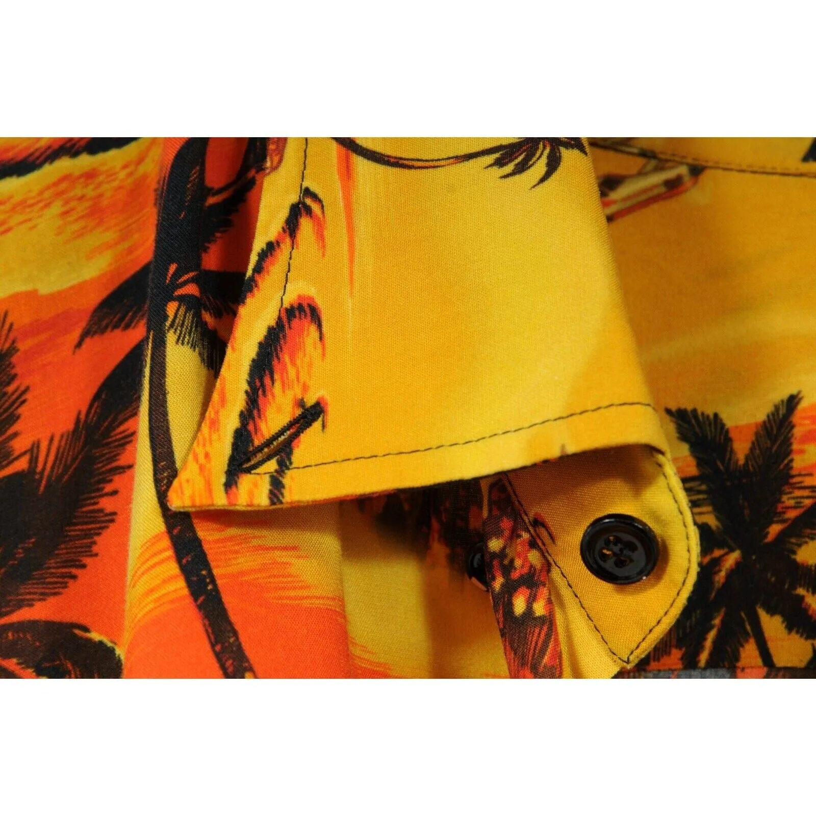 Hawaiian Print Yellow Orange Button Down Shirt