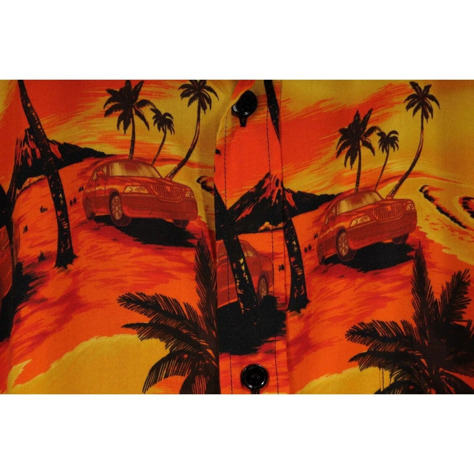 Hawaiian Print Yellow Orange Button Down Shirt