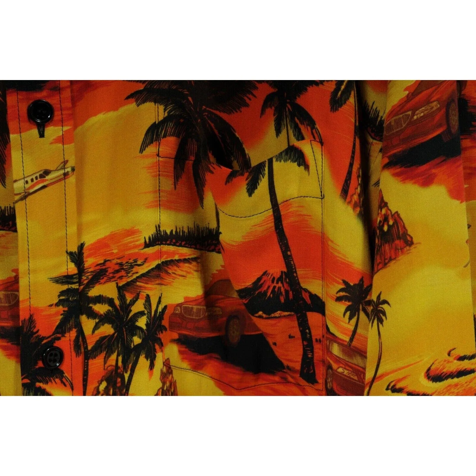 Hawaiian Print Yellow Orange Button Down Shirt
