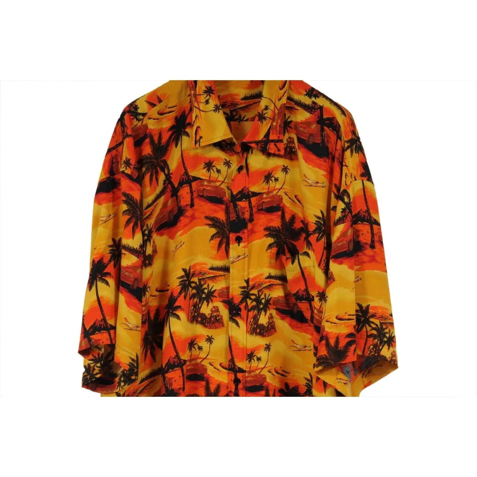 Hawaiian Print Yellow Orange Button Down Shirt