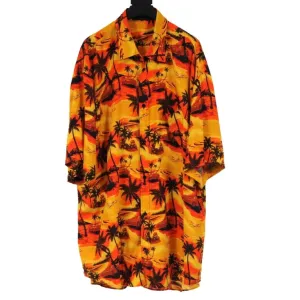 Hawaiian Print Yellow Orange Button Down Shirt