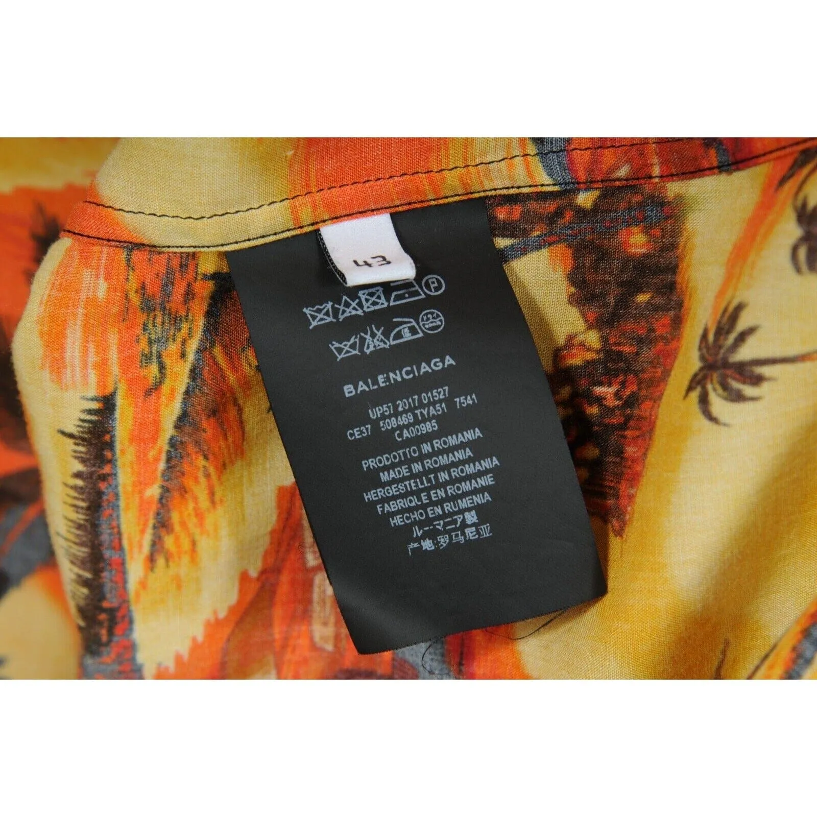 Hawaiian Print Yellow Orange Button Down Shirt