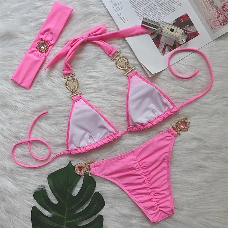 Heart Rhinestones Bikini