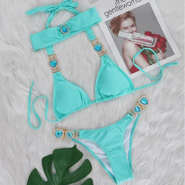 Heart Rhinestones Bikini