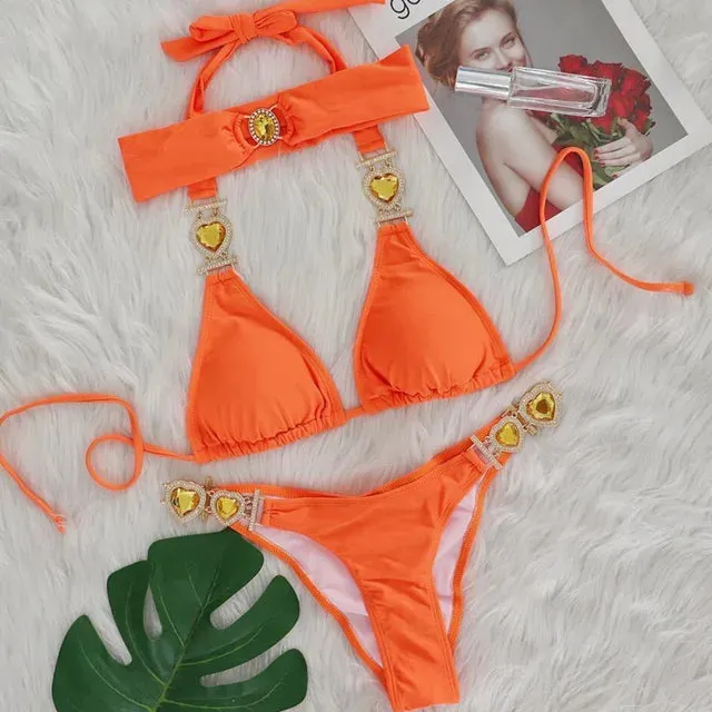 Heart Rhinestones Bikini