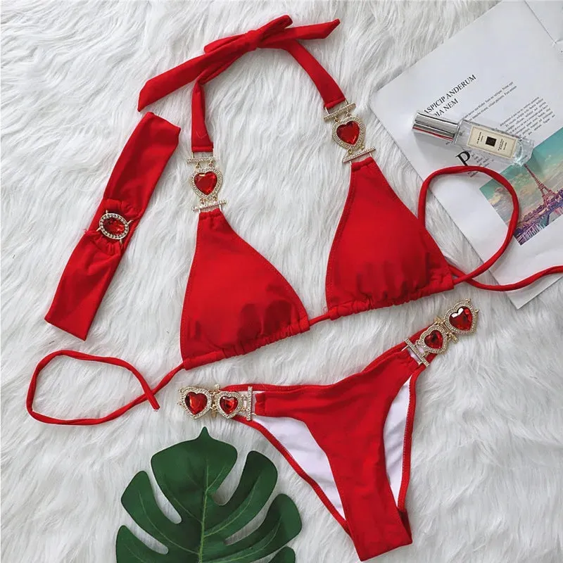 Heart Rhinestones Bikini