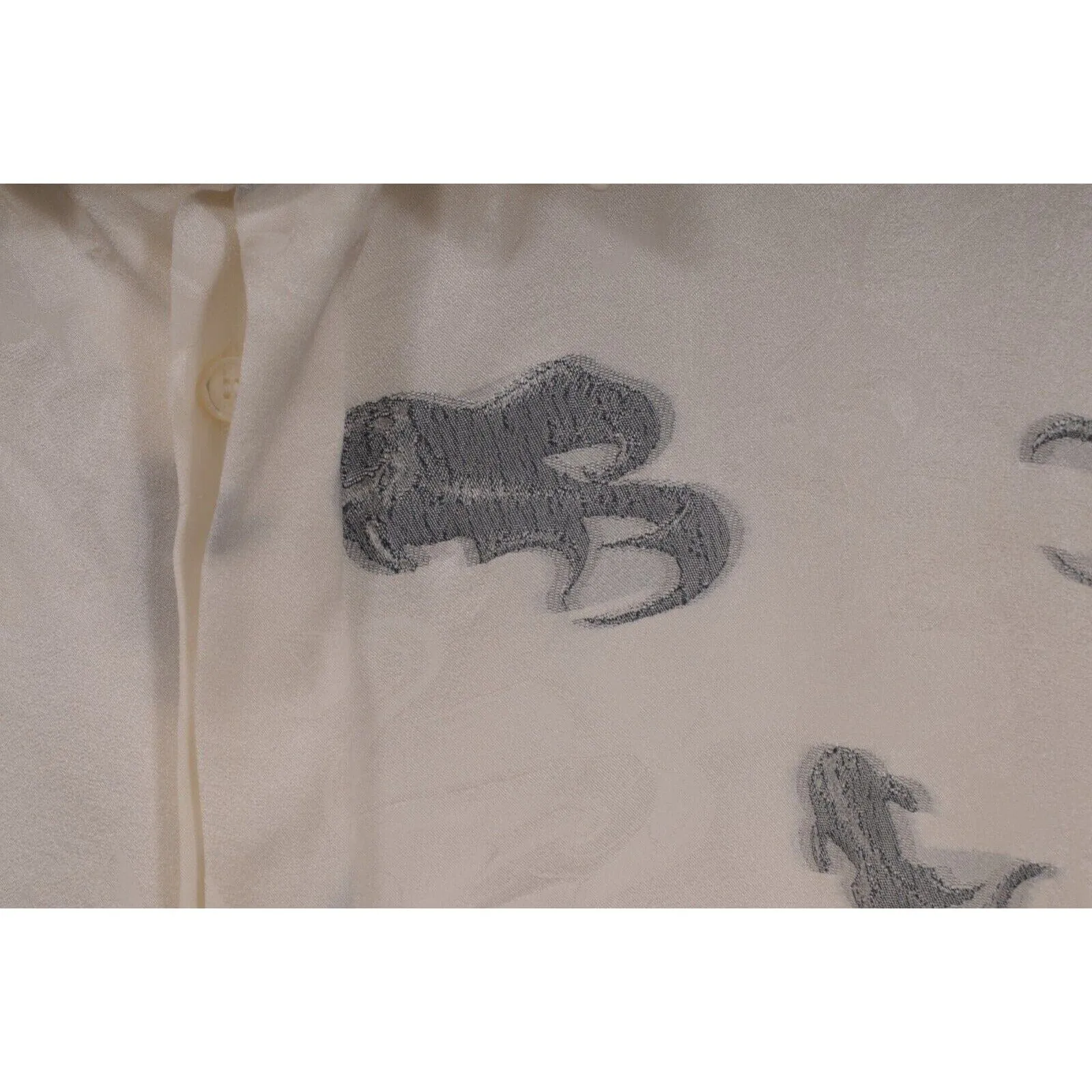 Kenny Scharf Mens Button Down Shirt IT 43 Silk Blend White Oblique Bowling