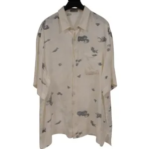 Kenny Scharf Mens Button Down Shirt IT 43 Silk Blend White Oblique Bowling