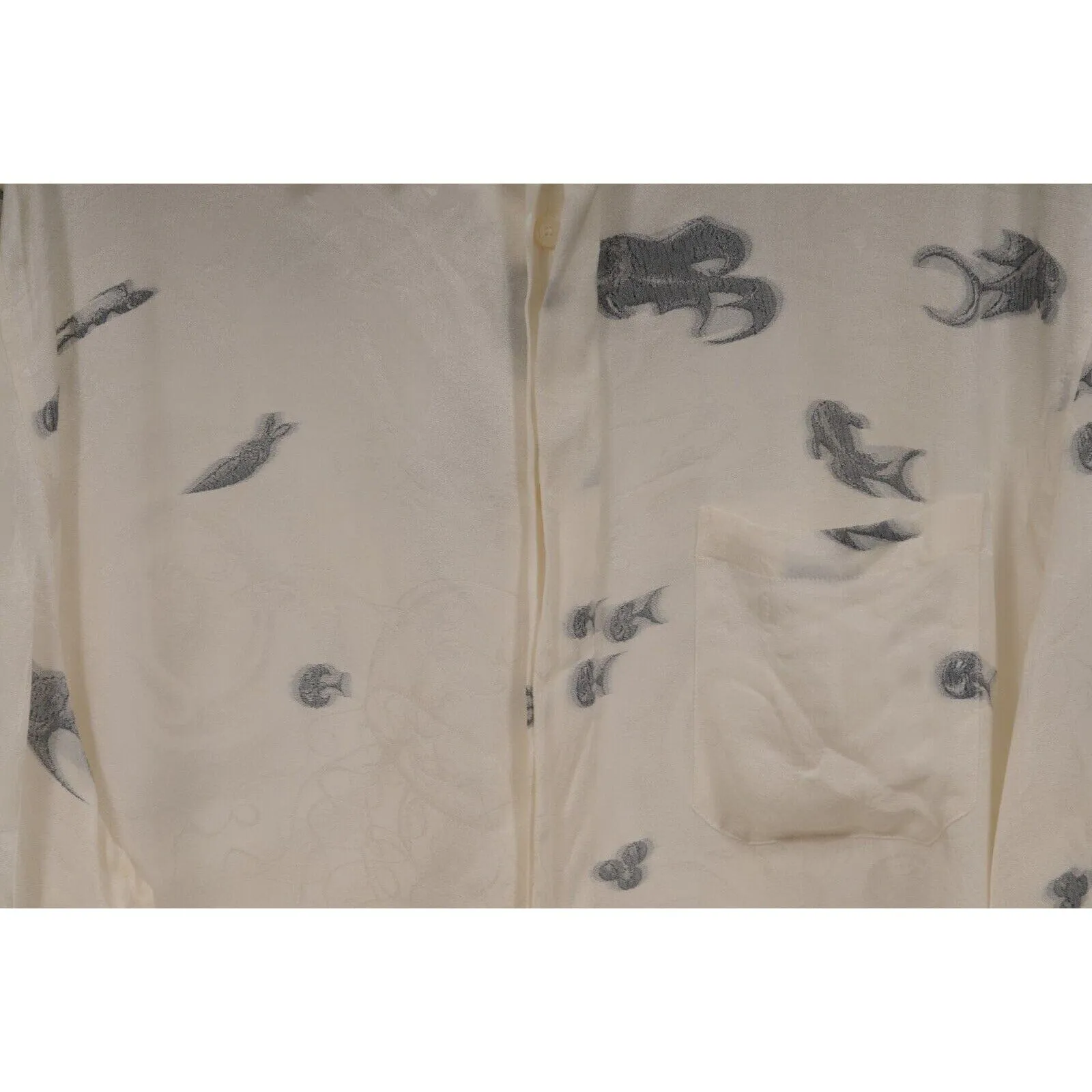 Kenny Scharf Mens Button Down Shirt IT 43 Silk Blend White Oblique Bowling
