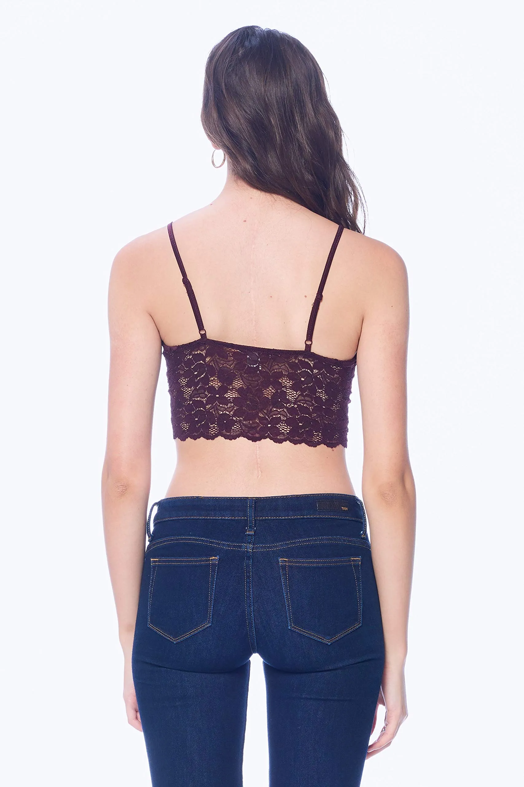 Khanomak Women's Lace Padded Bra lace-up Cutout strappy Style Crop Top