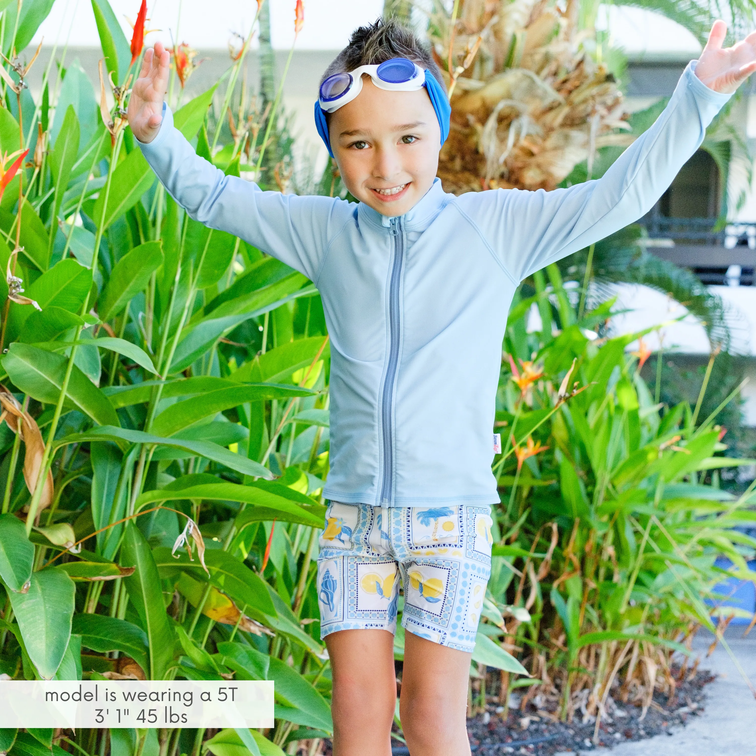 Kids UPF 50  Long Sleeve Zipper Rash Guard Swim Shirt | "Dream Blue"