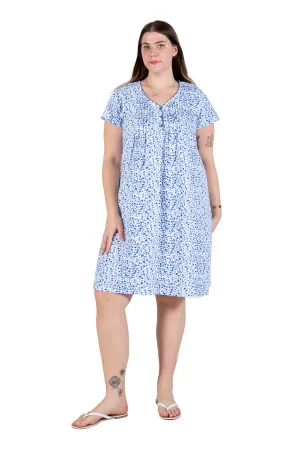 La Cera Plus Blue Posies Cotton Knit Chemise