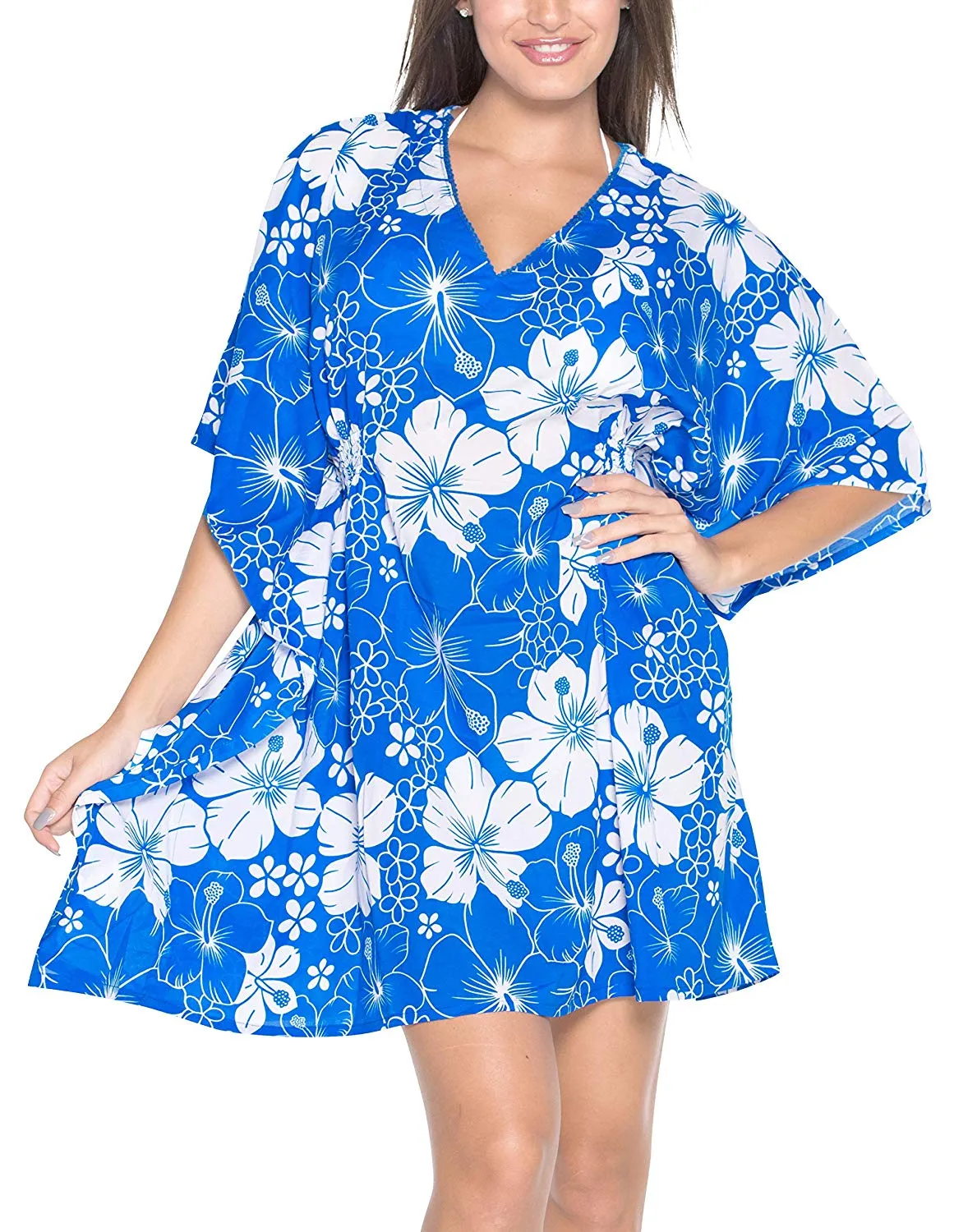 LA LEELA Bikini Swim Beach wear Swimsuit Cover up Women Kimono Dress Printed