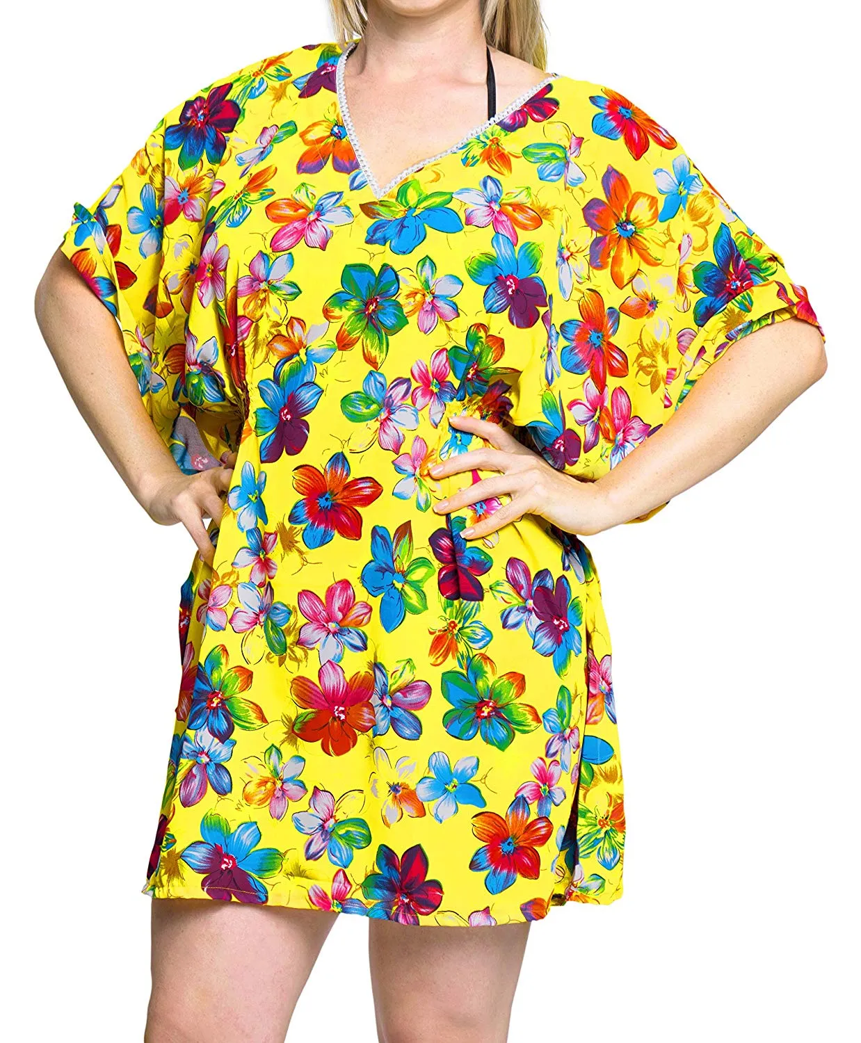 LA LEELA Bikini Swim Beach wear Swimsuit Cover up Women Kimono Dress Printed