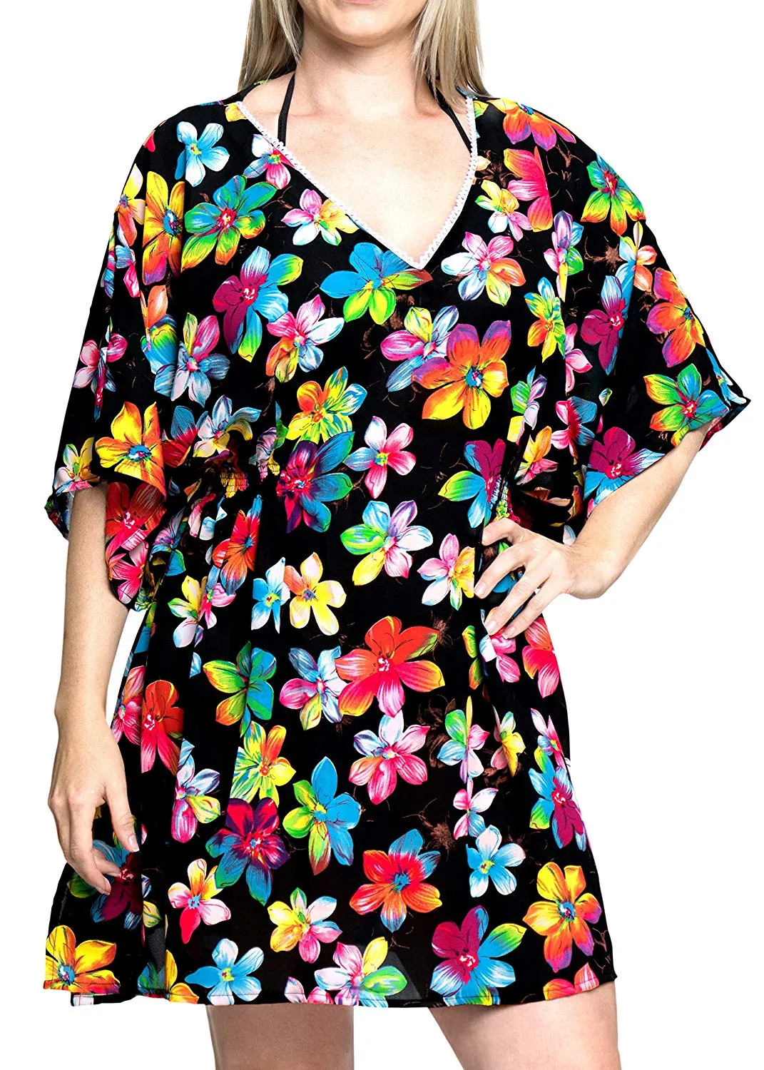LA LEELA Bikini Swim Beach wear Swimsuit Cover up Women Kimono Dress Printed