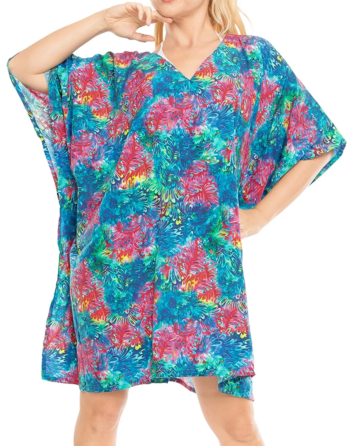 LA LEELA Bikini Swim Beach wear Swimsuit Cover up Women Kimono Dress Printed