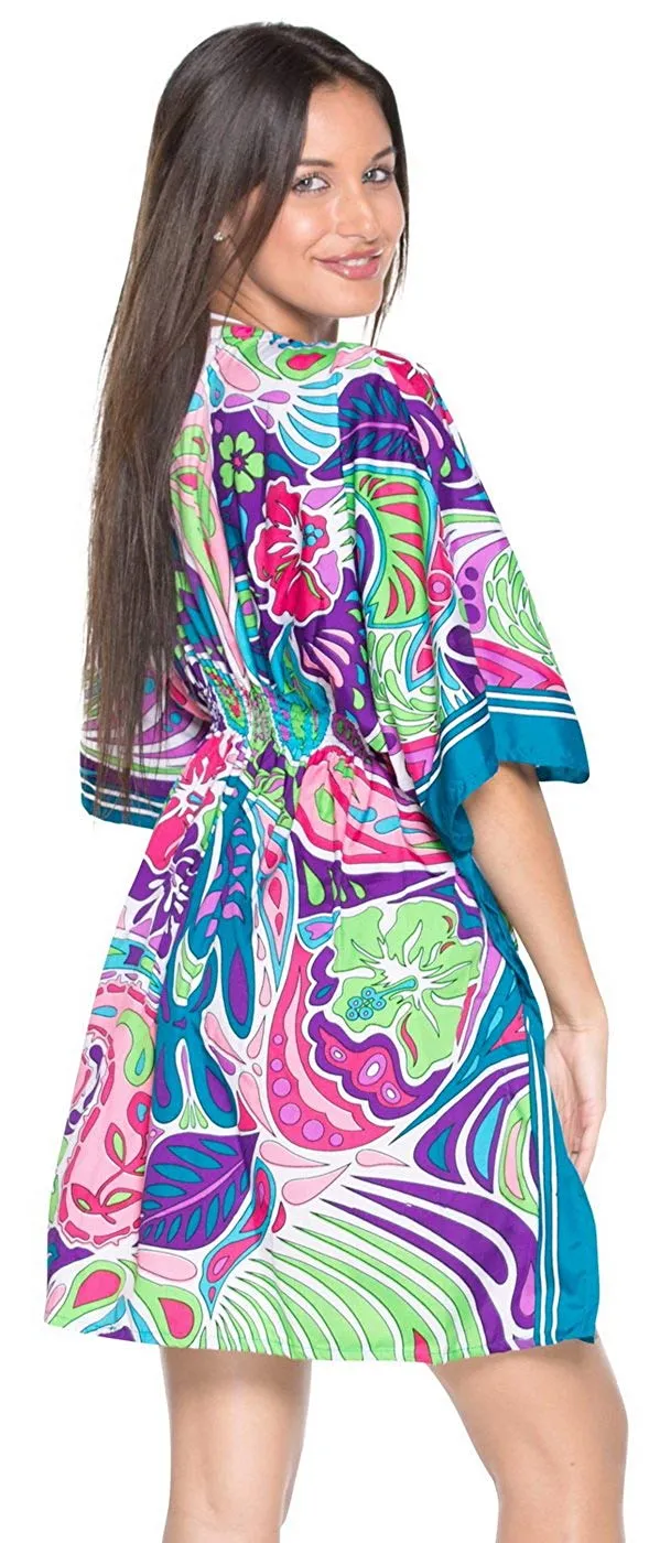 LA LEELA Bikini Swim Beach wear Swimsuit Cover up Women Kimono Dress Printed