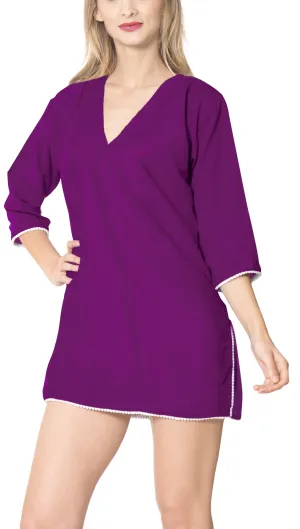 LA LEELA Bikini Swimwear Swimsuit Beach Cardigan Cover-ups Women Dresses Solid OSFM 10-14 [ L] Violet_B486