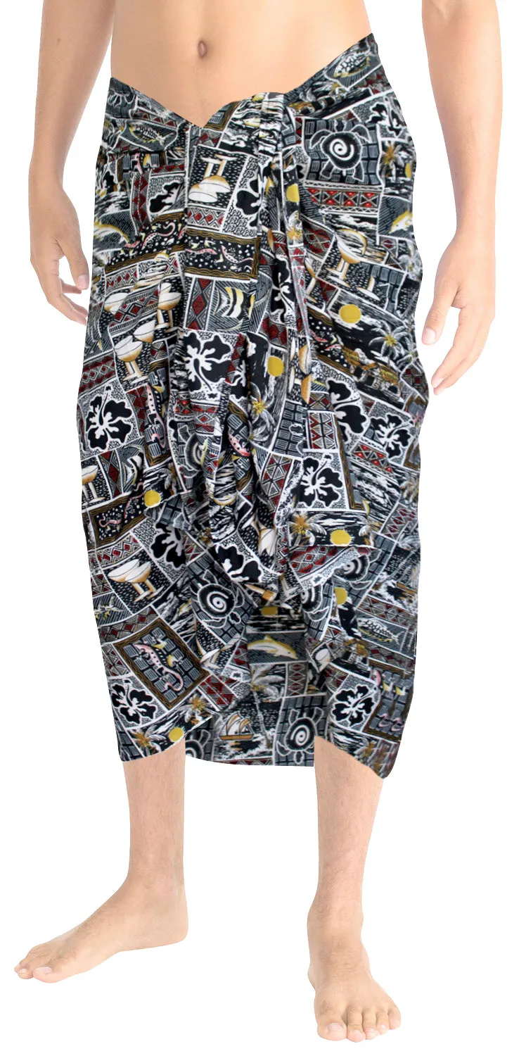La Leela Men's Hawaiian Beach Wrap Sheer Sarong Swimming Bathing Suit Towel Beachwear Swim Pareo Cover up Long 72"X42"  Black 123314