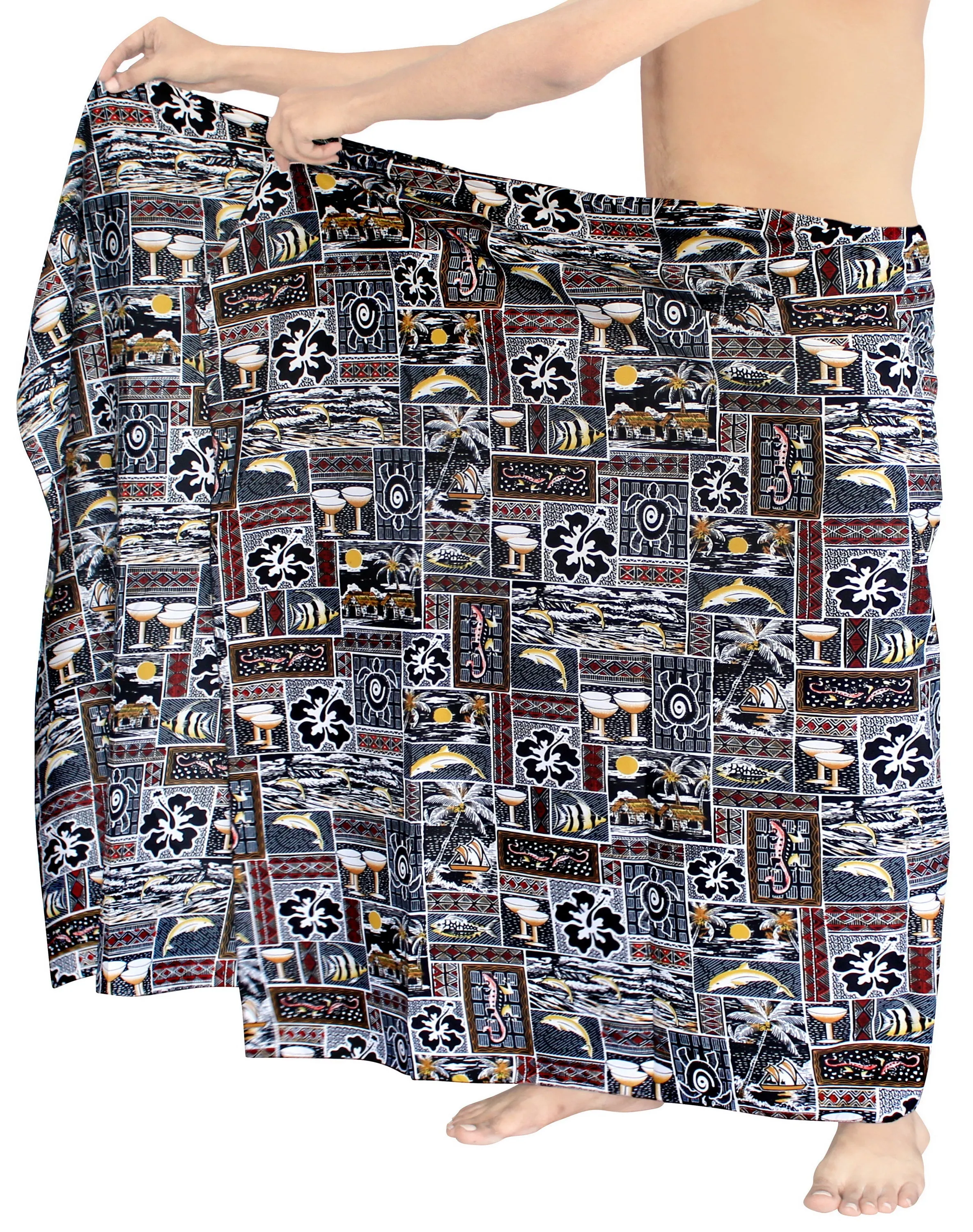 La Leela Men's Hawaiian Beach Wrap Sheer Sarong Swimming Bathing Suit Towel Beachwear Swim Pareo Cover up Long 72"X42"  Black 123314