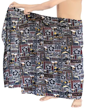 La Leela Men's Hawaiian Beach Wrap Sheer Sarong Swimming Bathing Suit Towel Beachwear Swim Pareo Cover up Long 72"X42"  Black 123314