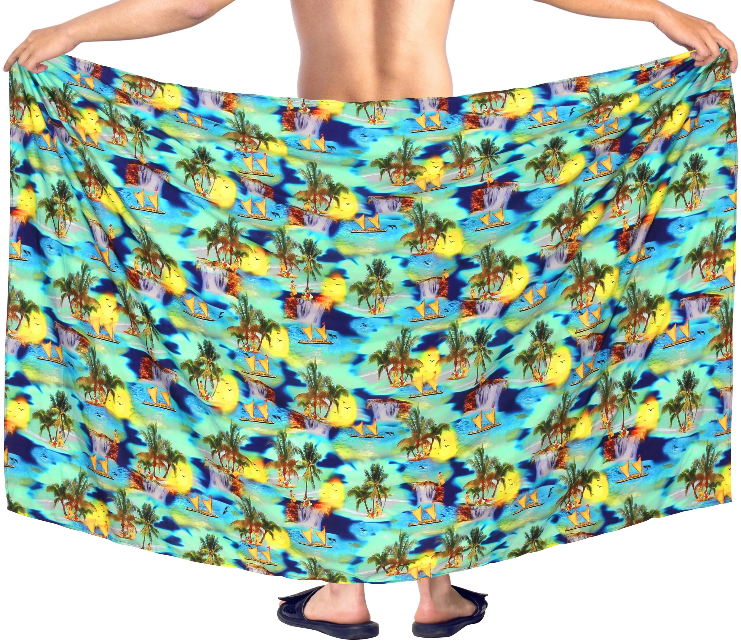 La Leela Men's Hawaiian Beach Wrap Sheer Sarong Swimming Bathing Suit Towel Beachwear Swim Pareo Cover up Long 72"X42"  Blue 911182