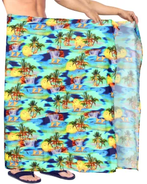 La Leela Men's Hawaiian Beach Wrap Sheer Sarong Swimming Bathing Suit Towel Beachwear Swim Pareo Cover up Long 72"X42"  Blue 911182