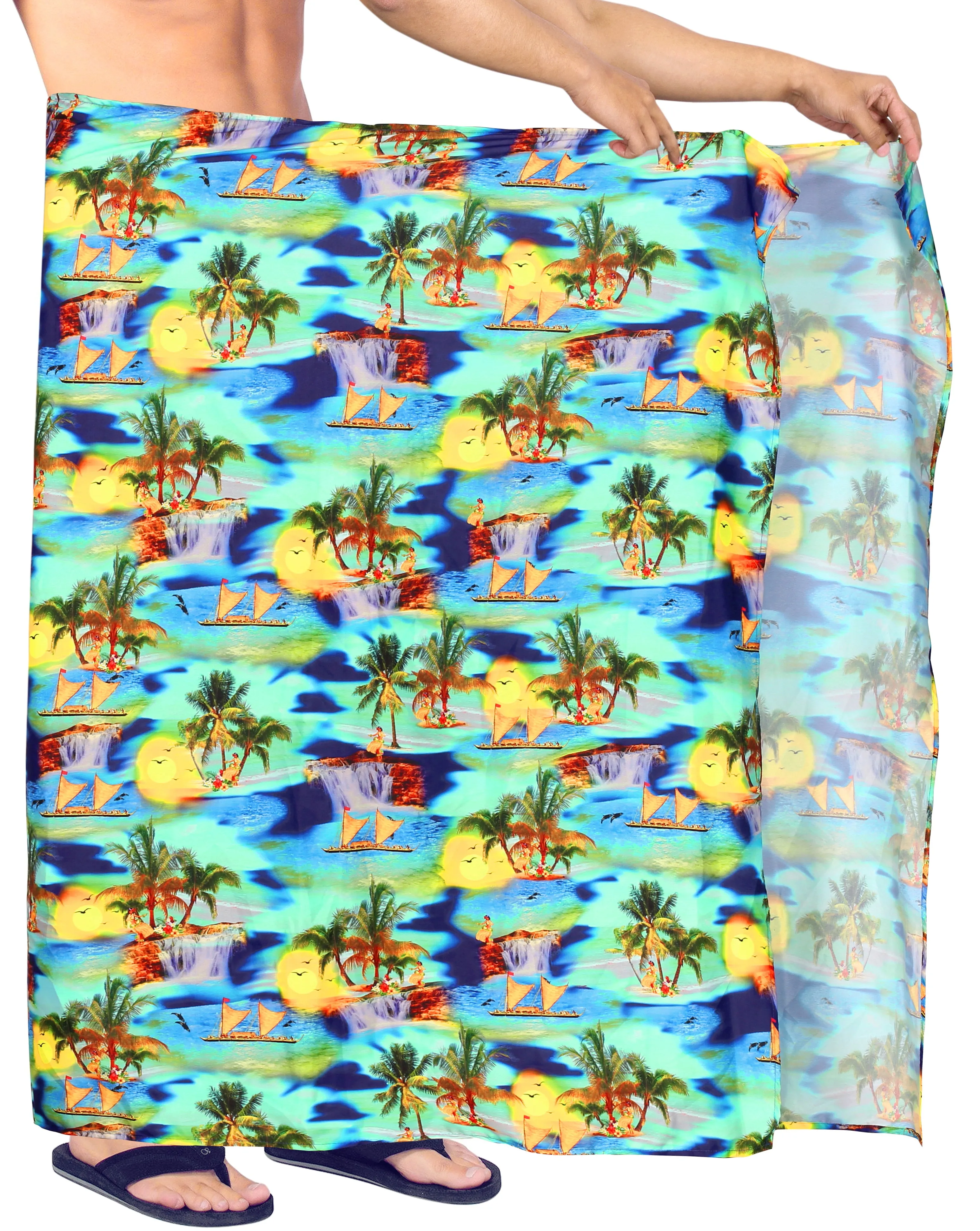 La Leela Men's Hawaiian Beach Wrap Sheer Sarong Swimming Bathing Suit Towel Beachwear Swim Pareo Cover up Long 72"X42"  Blue 911182