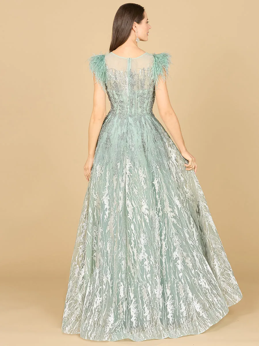 Lace ballgown with Feather Cap Sleeves