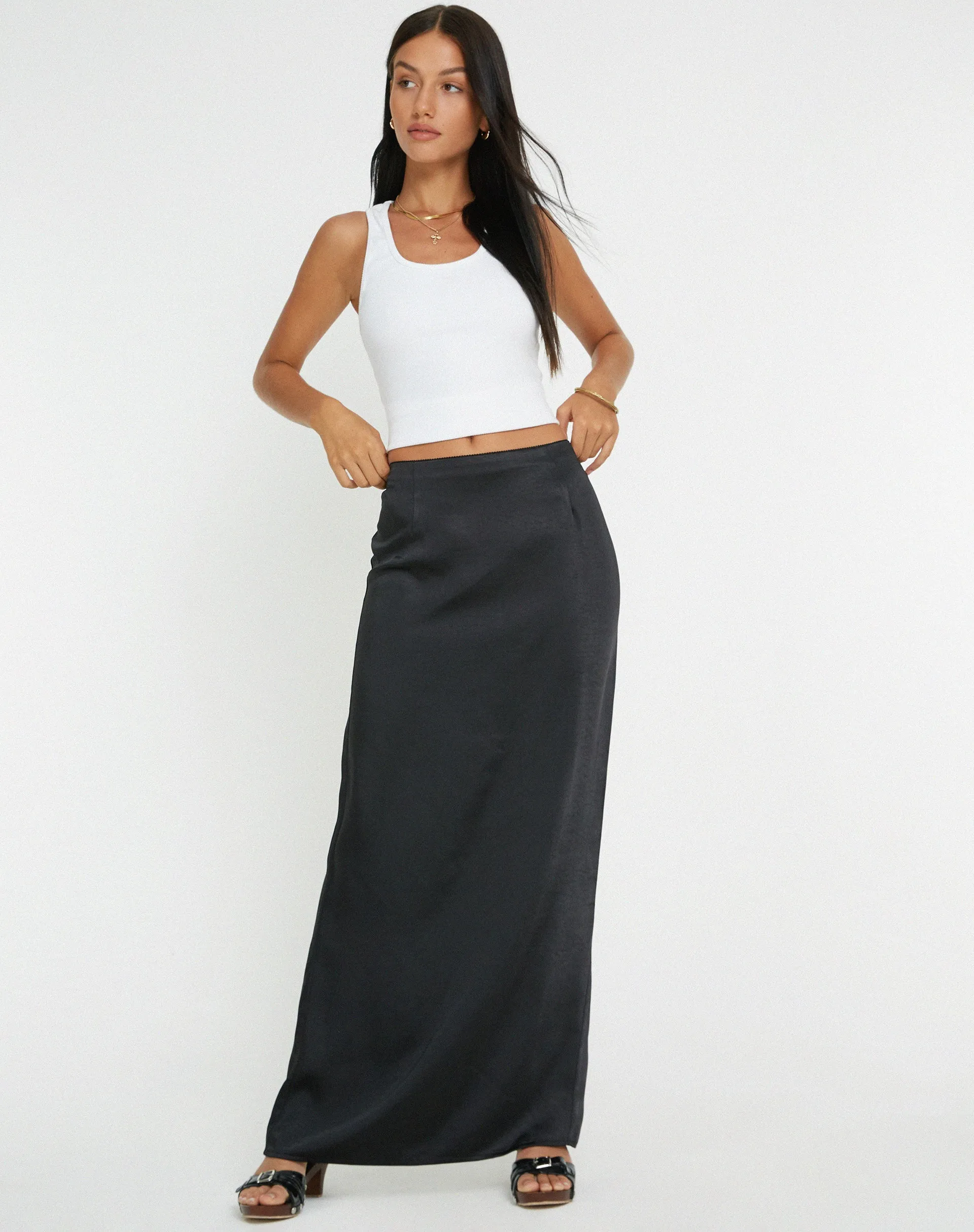 Layla Maxi Skirt in Satin Black