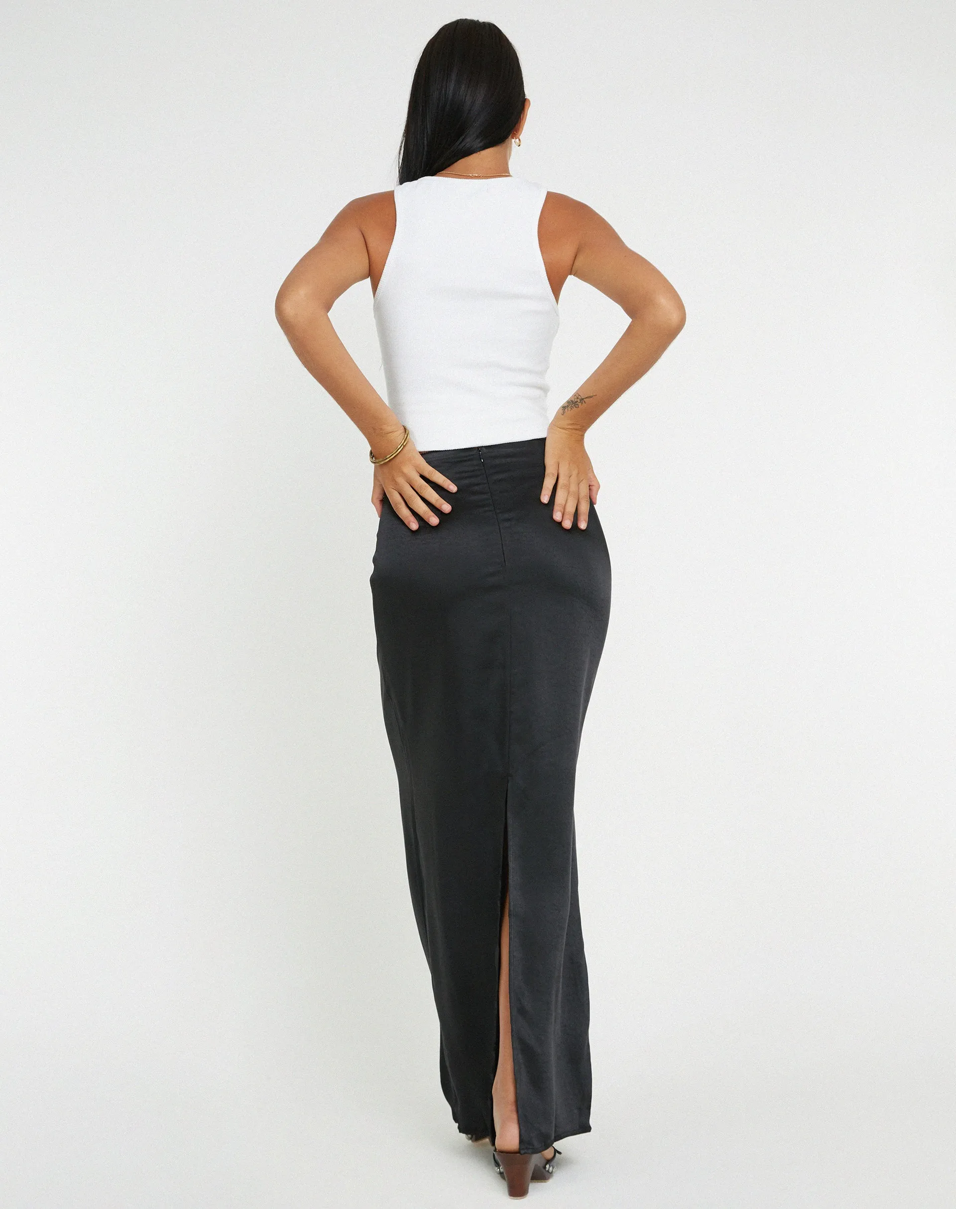 Layla Maxi Skirt in Satin Black