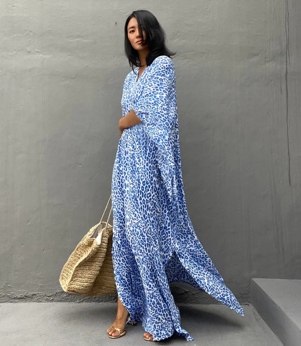 Leopard Print Long Kaftan Swimsuit Cover-Up for Women