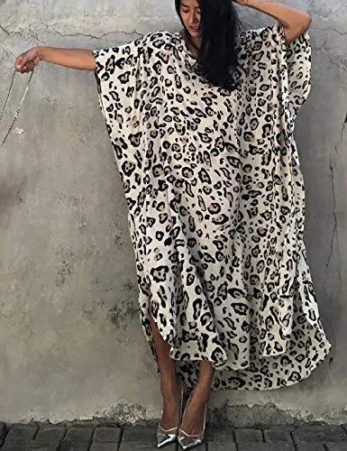 Leopard Print Long Kaftan Swimsuit Cover-Up for Women