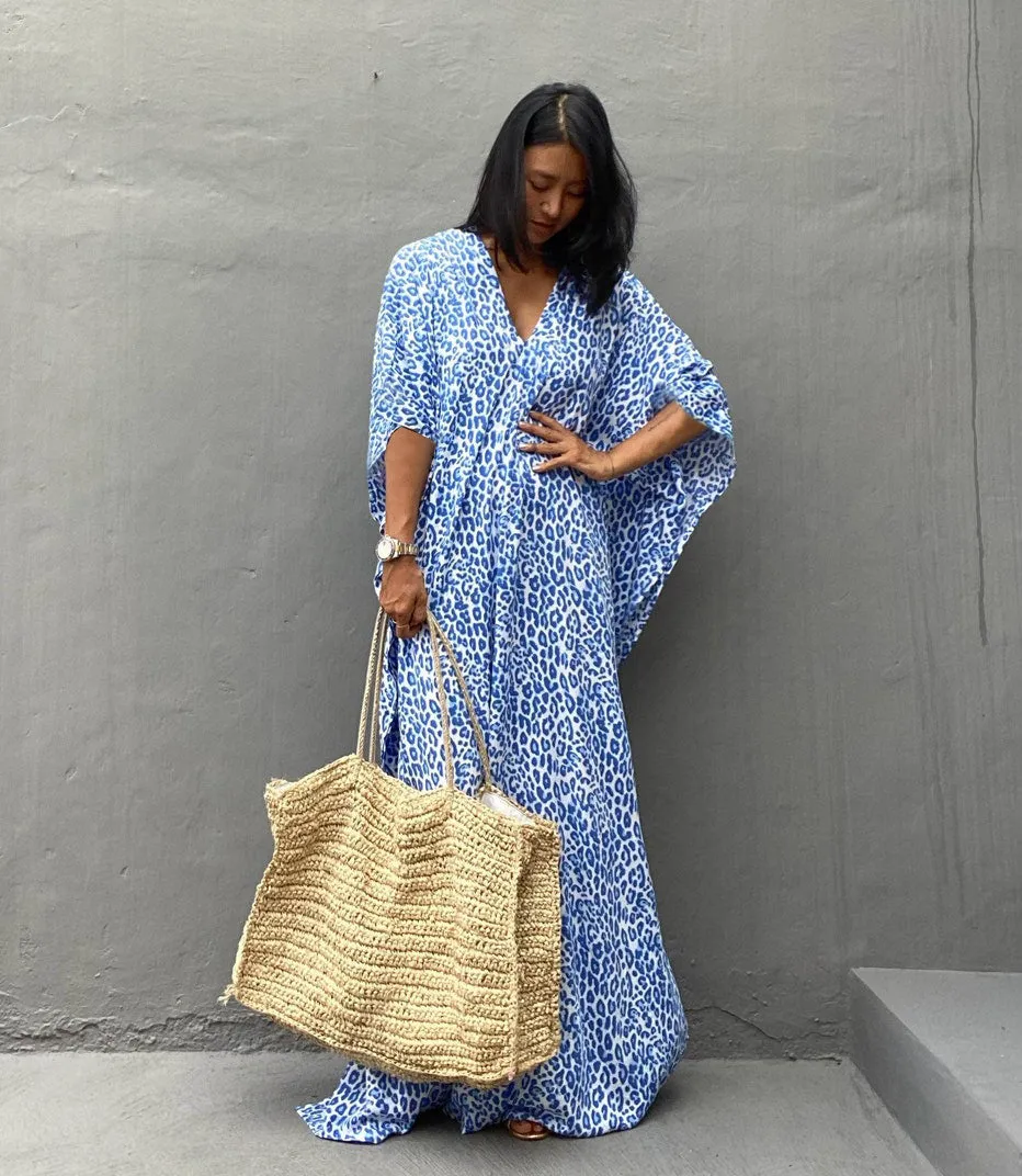 Leopard Print Long Kaftan Swimsuit Cover-Up for Women