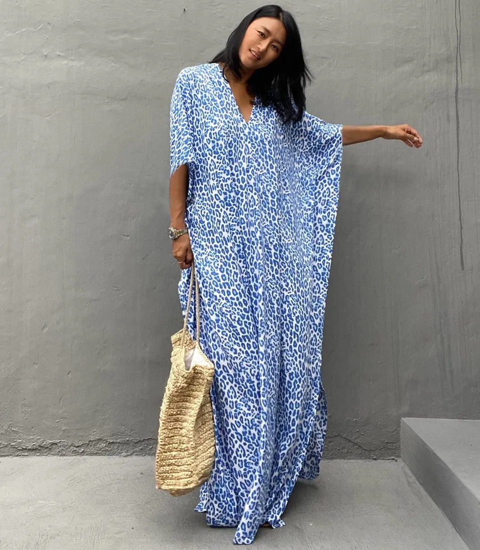 Leopard Print Long Kaftan Swimsuit Cover-Up for Women