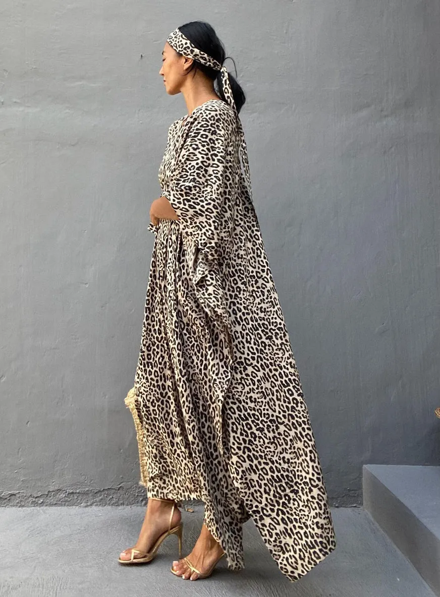 Leopard Print Long Kaftan Swimsuit Cover-Up for Women