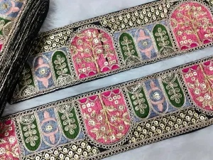 Light Black & Pink Traditional Fancy Embellished Trim