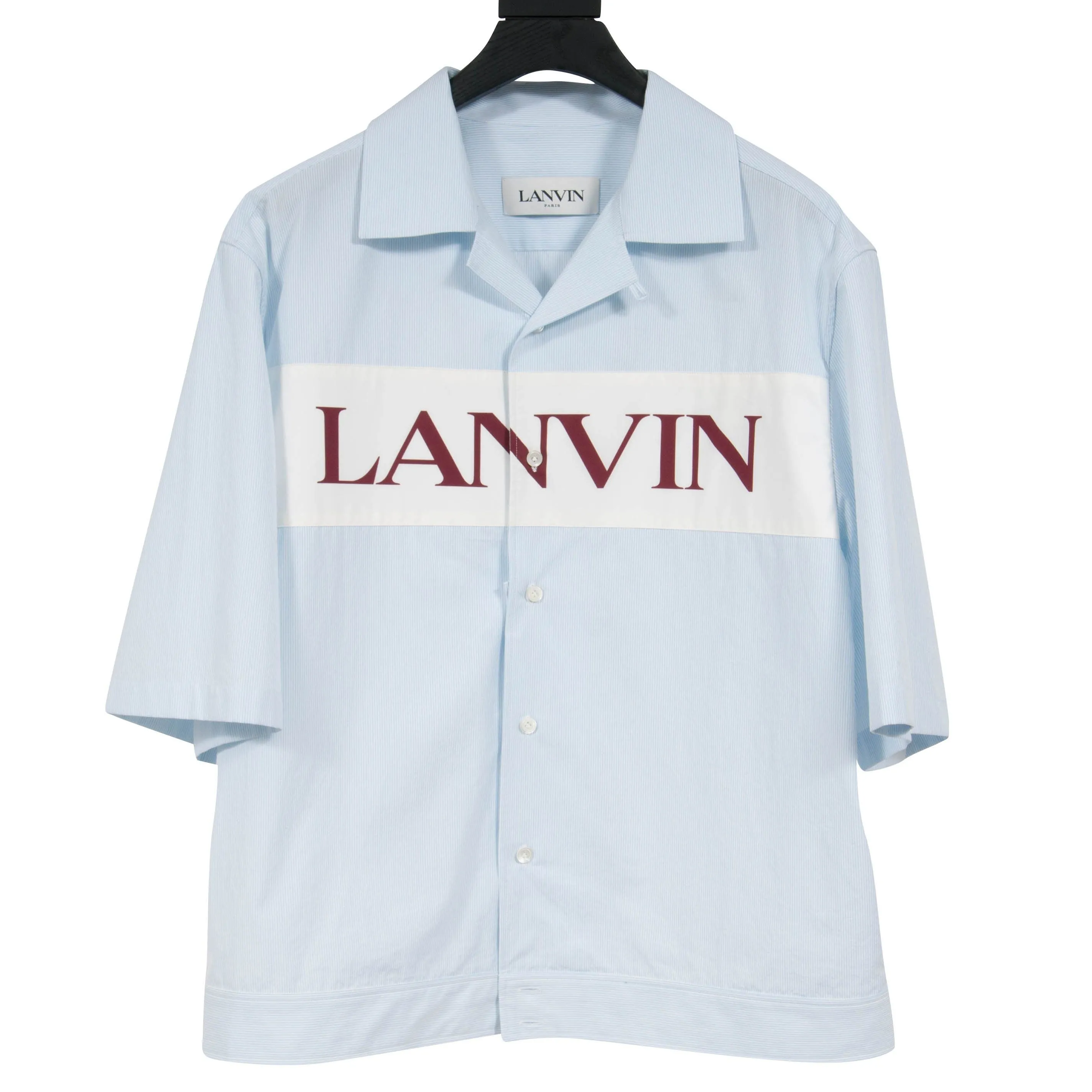 Light Blue Bowling Shirt In Seersucker With Lanvin Insert