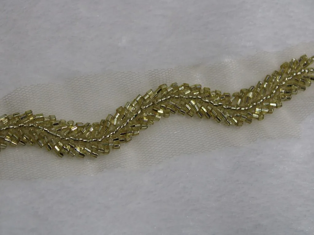 Light Golden Cutdana Beads Work Embroidered Border