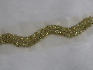 Light Golden Cutdana Beads Work Embroidered Border