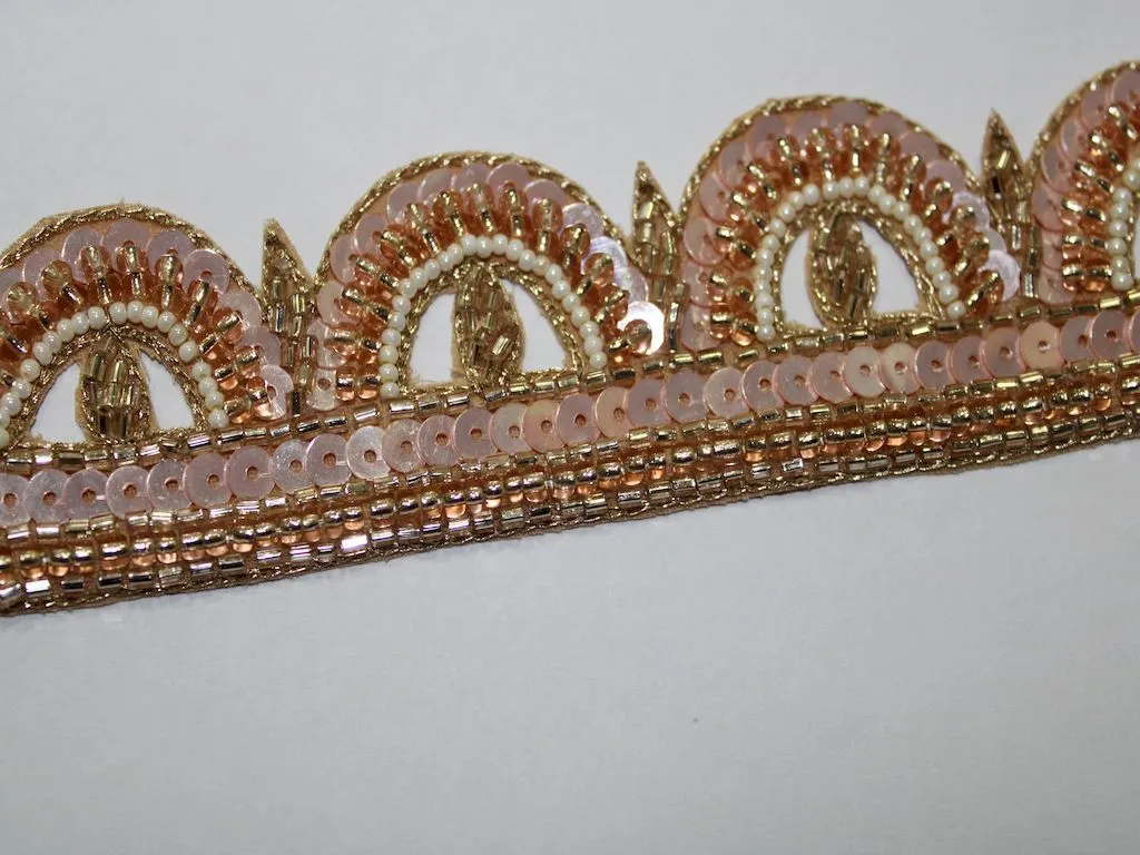 Light Pink Sequins Handwork Embroidered Border