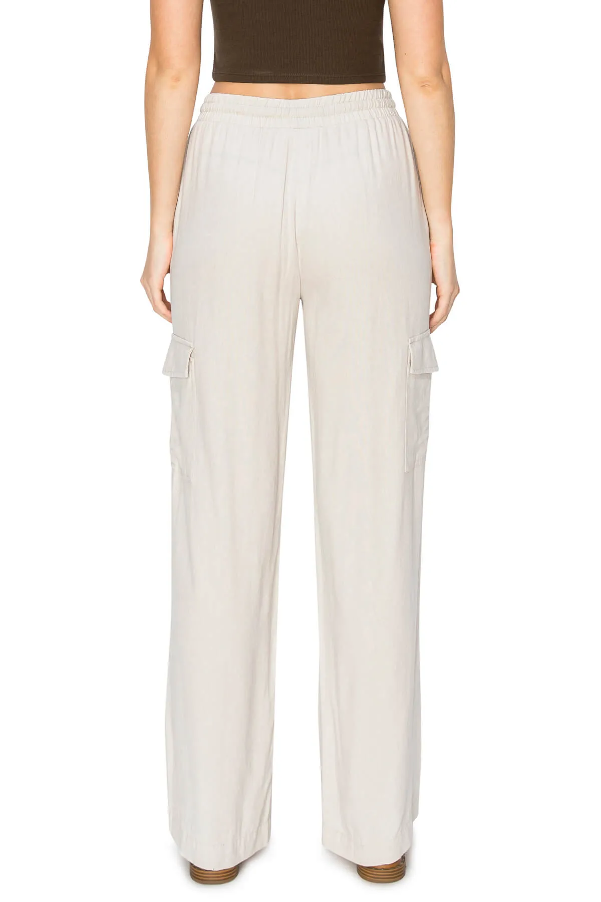 Linen Pull On Cargo Pants - Oatmeal