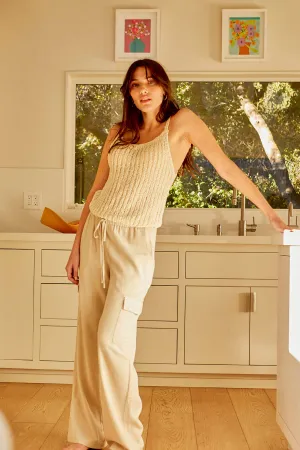 Linen Pull On Cargo Pants - Oatmeal