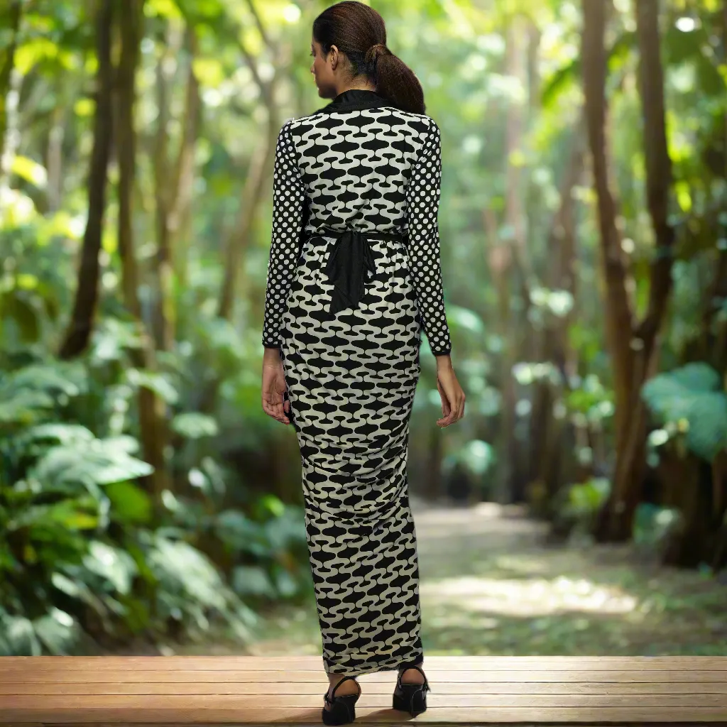 Long Sleeve Frill Front Printed Lycra Gown