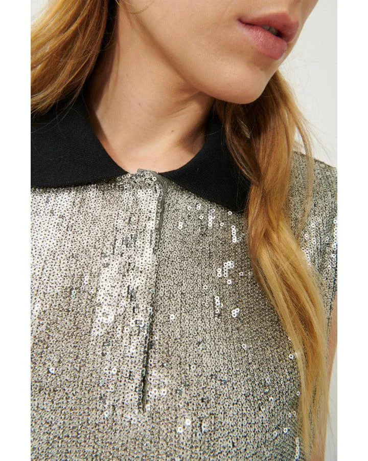 Luisa Cerano Sequin Polo Top
