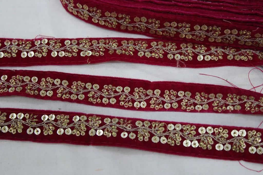 Magenta Pink Fancy Sequins Work Embroidered Border
